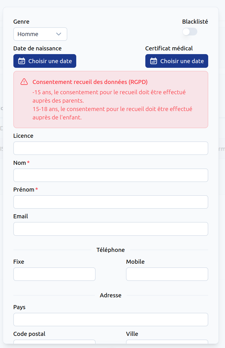 Création membre